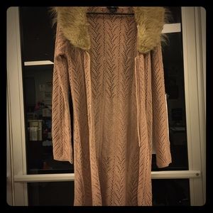 Sweater jacket with faux fur collar