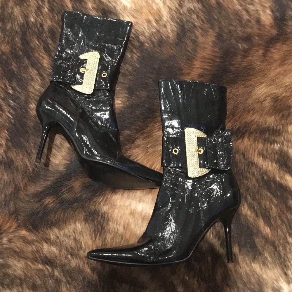 Black Patent Pointed Toe Boots