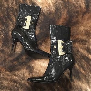 Black Patent Pointed Toe Boots