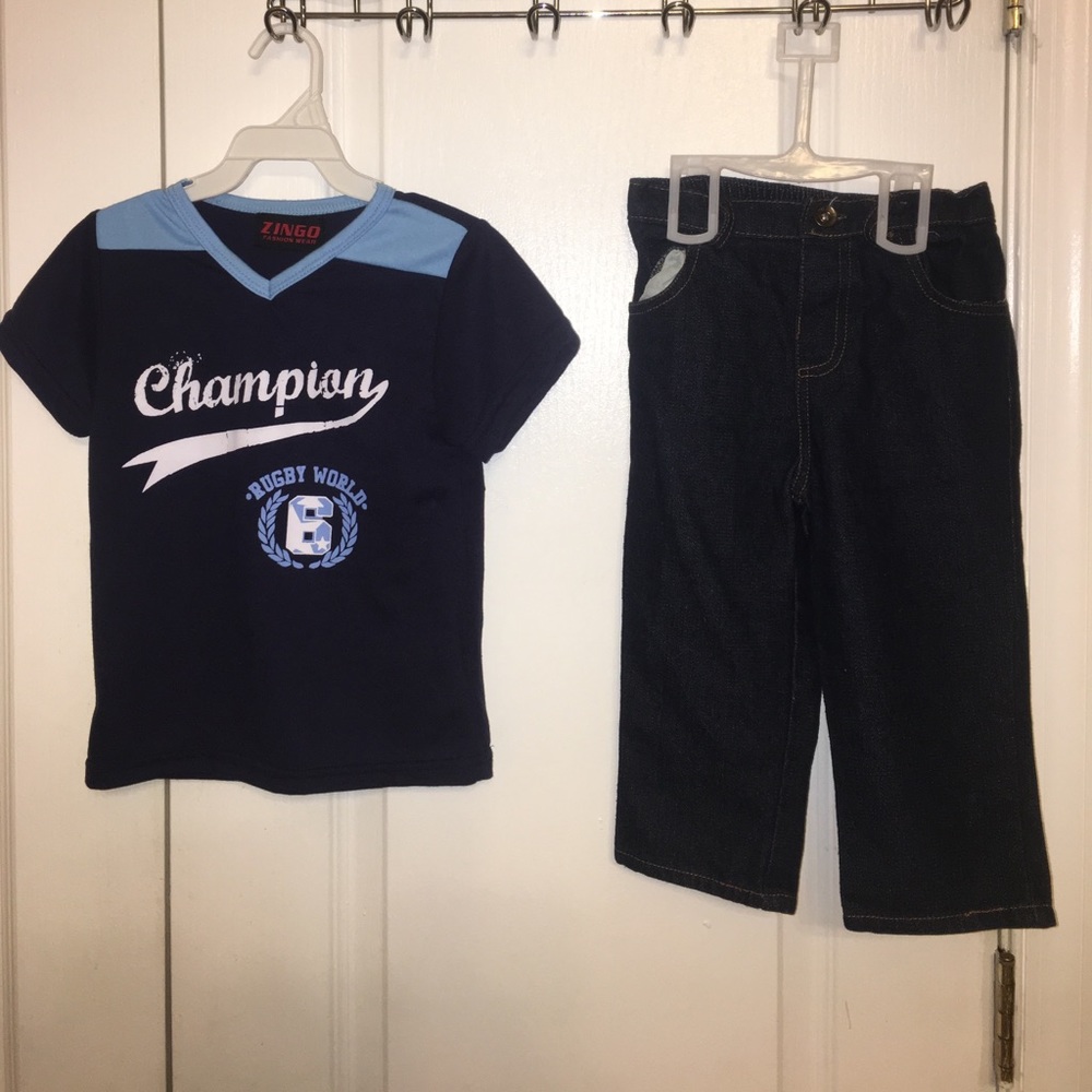 Zingo boy’s 2pcs top & denim jeans 👖 set 3 NWOT