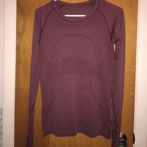Lululemon Maroon Long  Sleeves Shirt Stripes