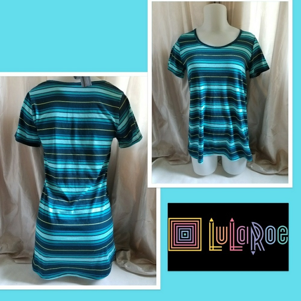 LuLaRoe Classic T Shirt XXS Blue Stripe Teal Aqua