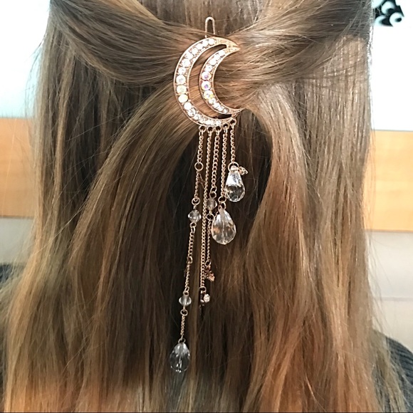 Gold Moon Crystal Hippie Boho Gypsy Hair Clip - Picture 2 of 4