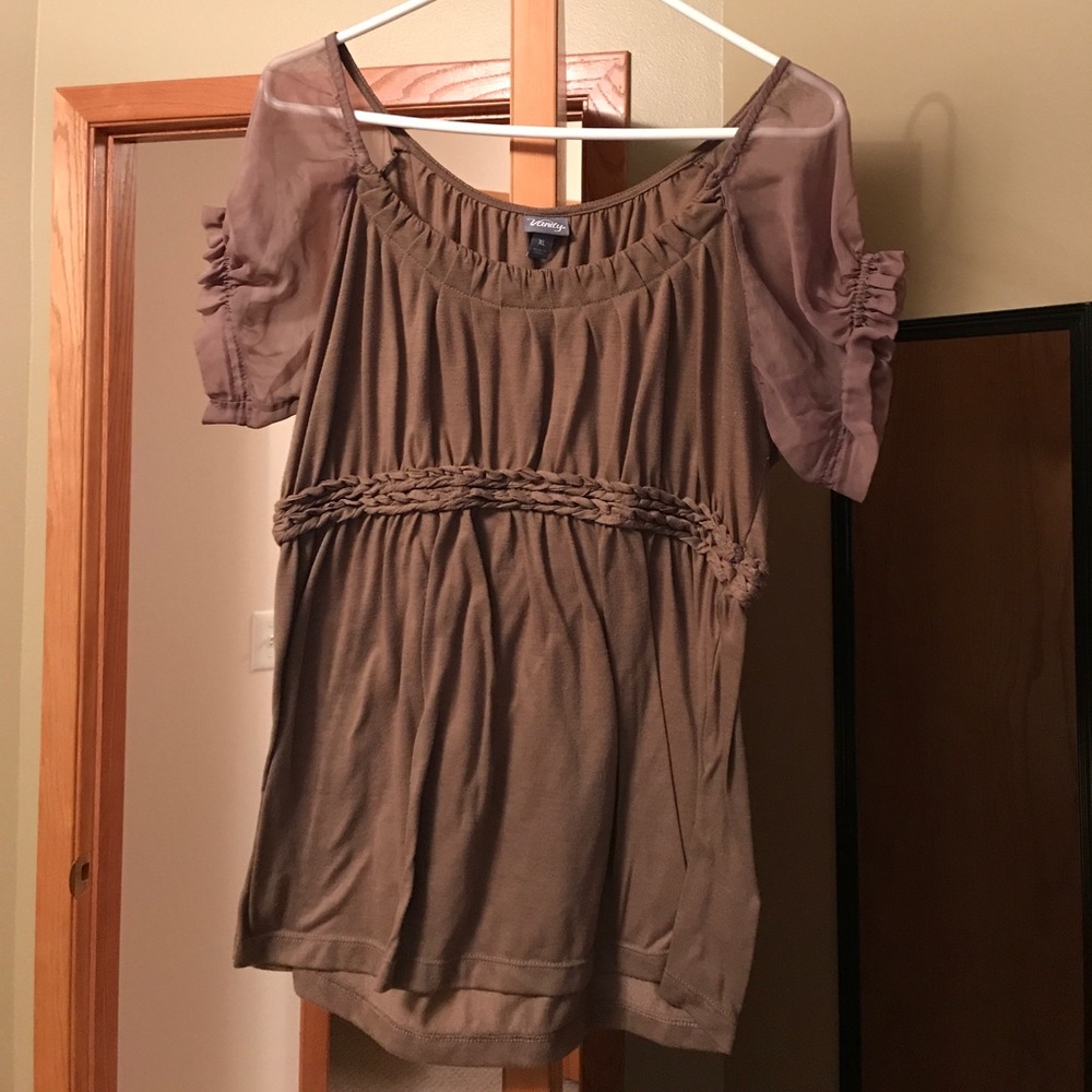 Brown short with sheer sleeves