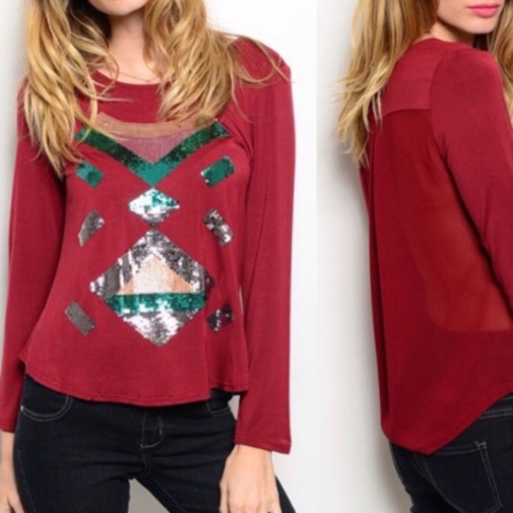 🆕Red Geo Pattern Sequined Top