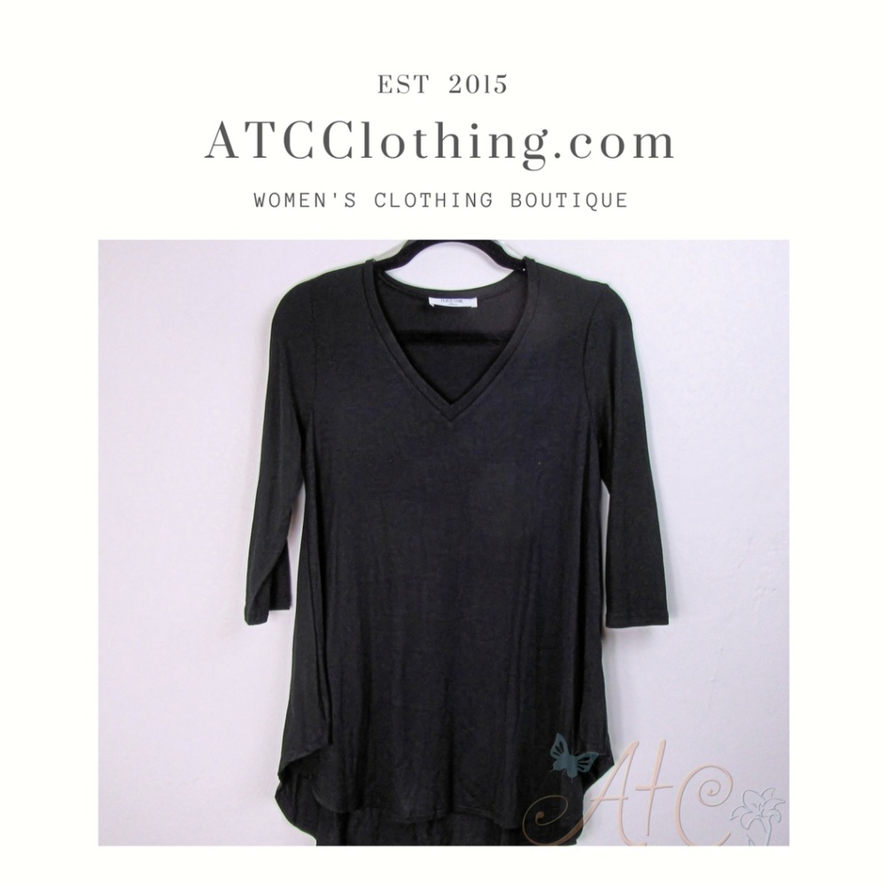 Peach Love CA Black 3/4 Sleeve V-neck Tunic Top