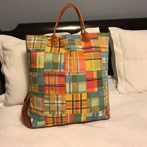 NWOT Bright plaid Brooks Brothers canvas tote bag