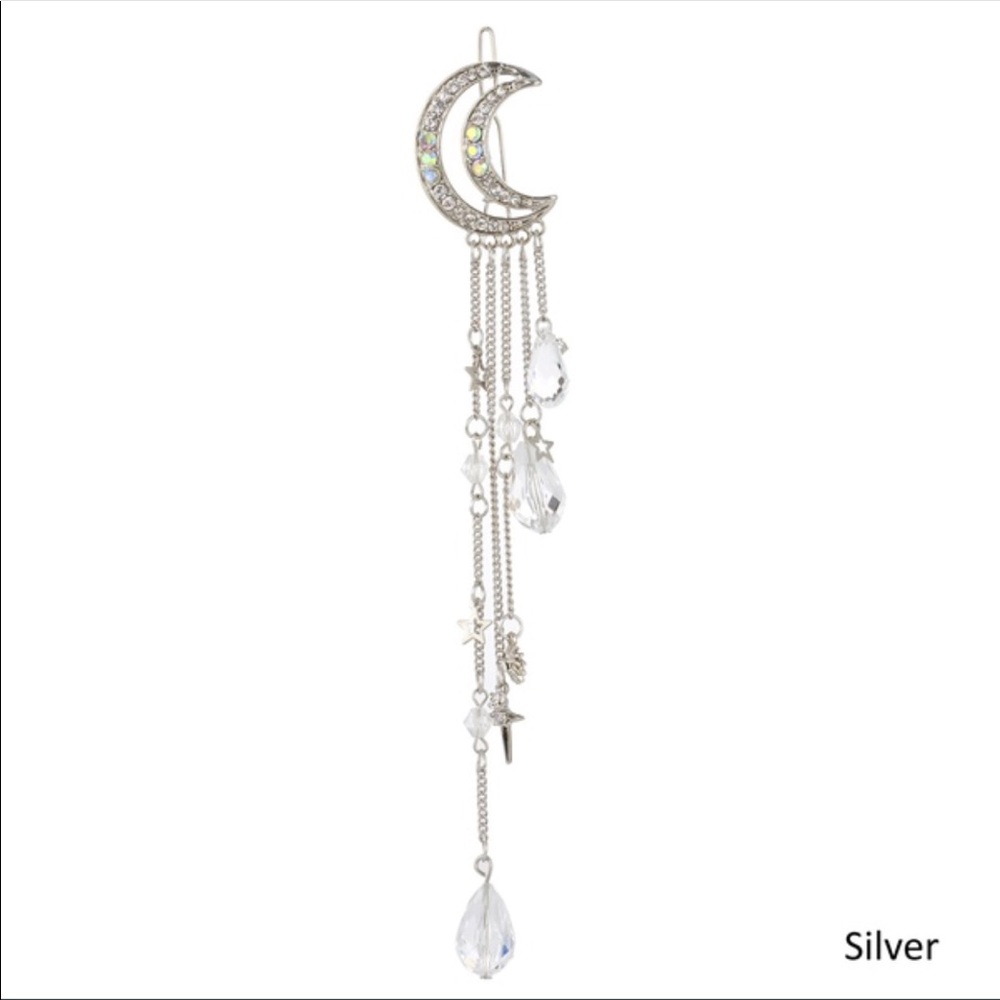 Silver Moon Crystal Hippie Boho Gypsy Hair Clip - Picture 5 of 8