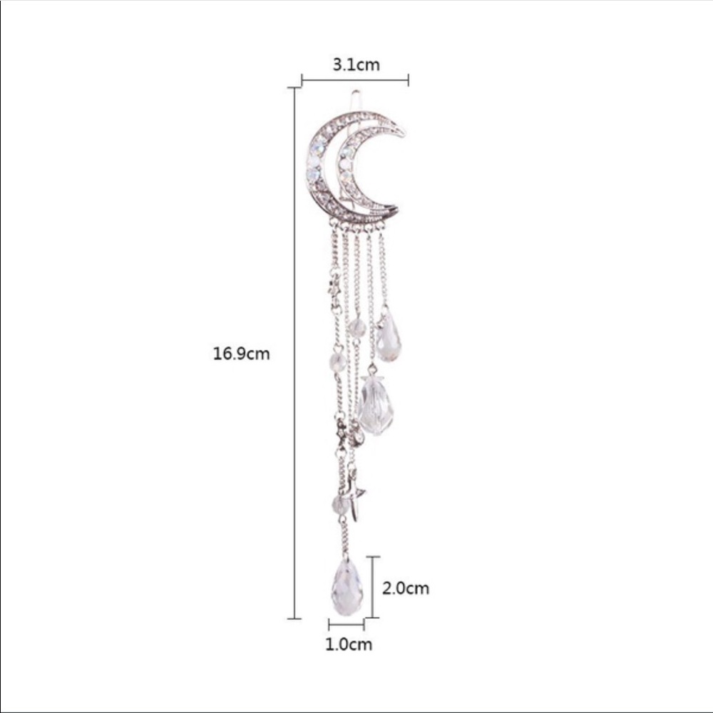 Silver Moon Crystal Hippie Boho Gypsy Hair Clip - Picture 6 of 8