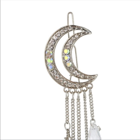 Silver Moon Crystal Hippie Boho Gypsy Hair Clip - Picture 4 of 8