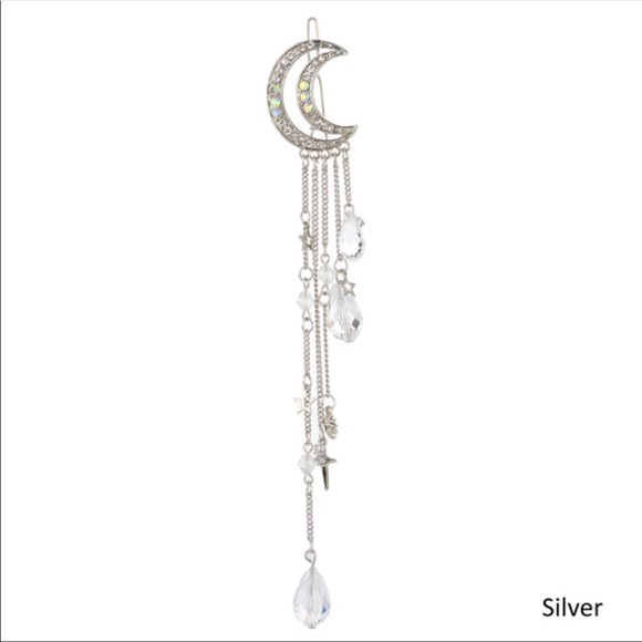 Silver Moon Crystal Hippie Boho Gypsy Hair Clip - Picture 5 of 8