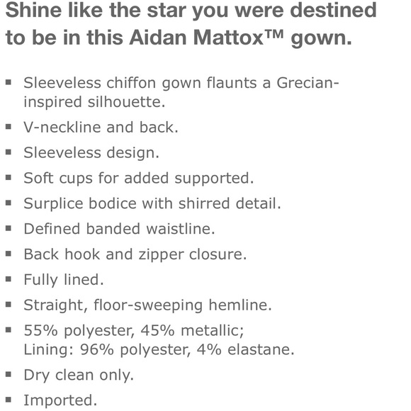 Aidan Mattox Metallic Lurex V-Neck Gown WORN ONCE - Picture 2 of 3