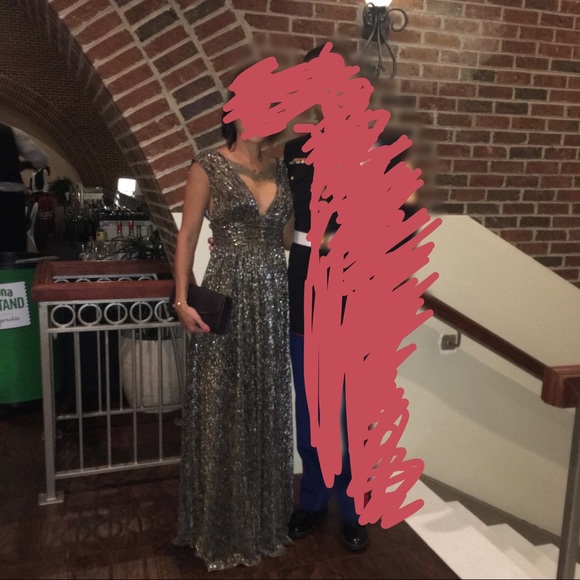 Aidan Mattox Metallic Lurex V-Neck Gown WORN ONCE - Picture 3 of 3