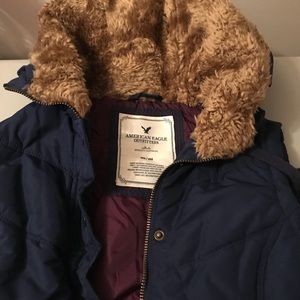 American Eagle  hooded fur-lined-puffer vest