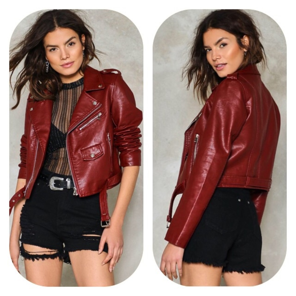 Nasty Gal Ride On Vegan Leather Cropped Jacket