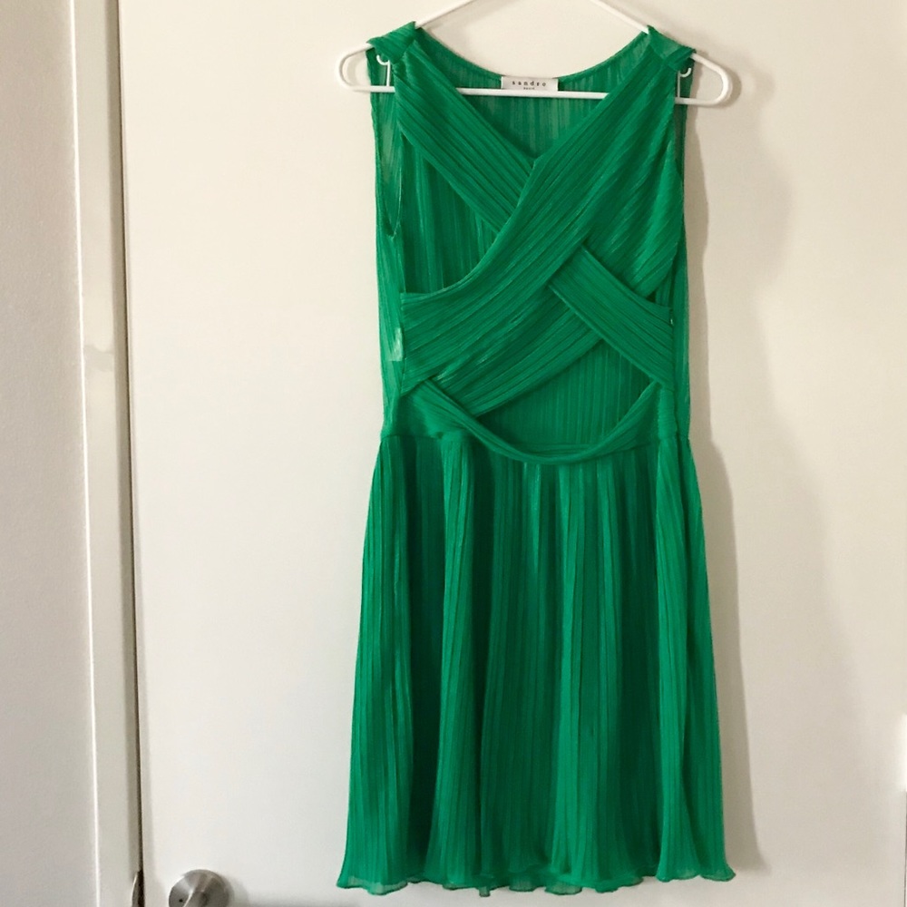 Sandro green silk midi dress/ length: 35 inches