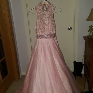 Pink high neck prom dress