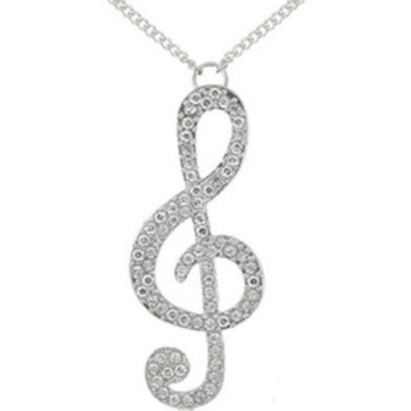 Jewelry - Silver Diamond CZ Musical Note Necklace