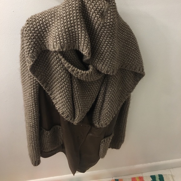 Fancy lather jacket( knitted hood and sleeves ) - Picture 2 of 3