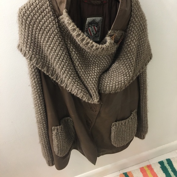 Fancy lather jacket( knitted hood and sleeves ) - Picture 3 of 3