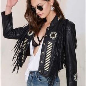 Western Fringe Leather Coat Bones/Turtle/Beads!