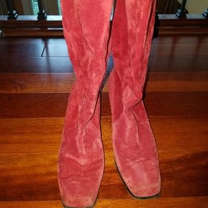 Yves Saint Laurent Red Suede Knee High boots