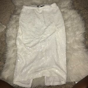 White Sequin Midi Skirt