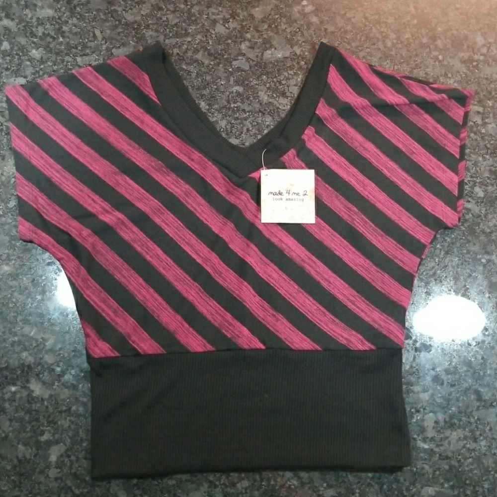 Pink & black V neck shirt
