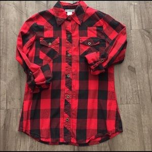 Red and Black Tartan Plaid Button Down Shirt