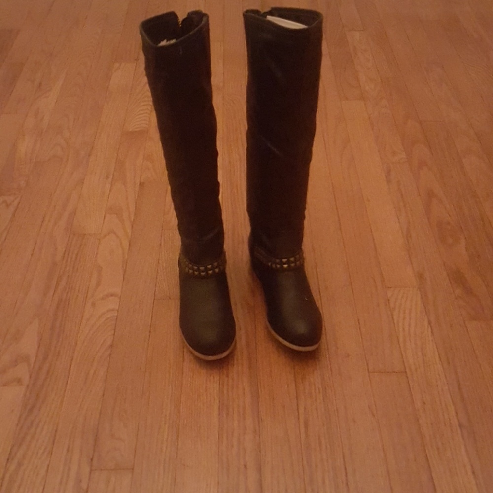 Black studded knee high boots