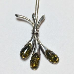 Green Amber & Sterling Necklace