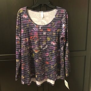 Lularoe Lynnae purple striped floral shirt