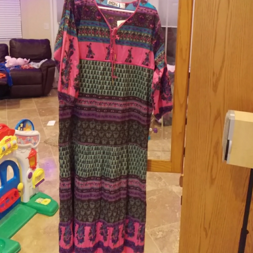 NWT Vibrant Bright Pink Boho Dress Large