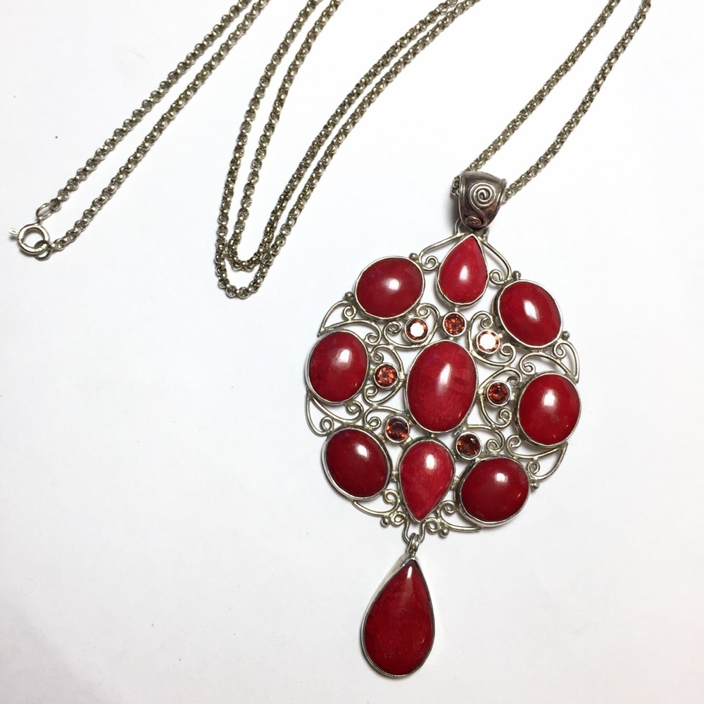 Red Jasper & Garnet Sterling Necklace Pendant