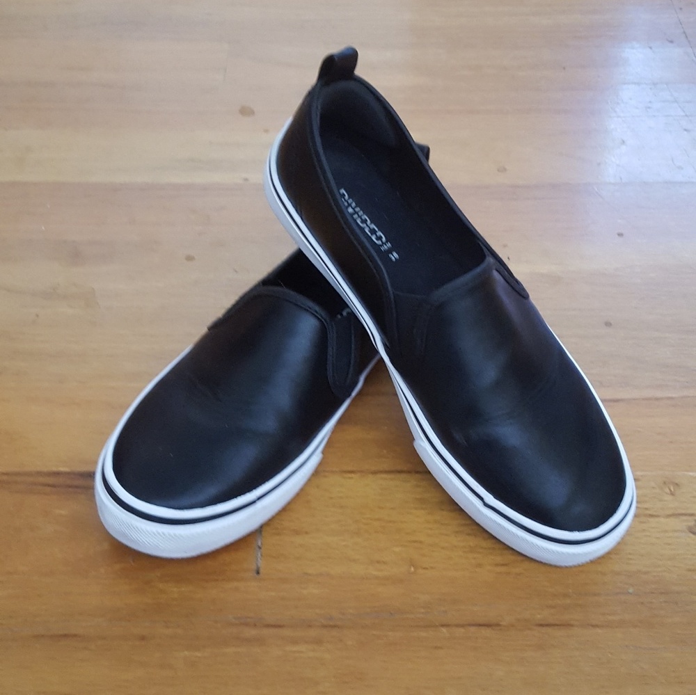 Black and White 'Leather' Slip On Shoes