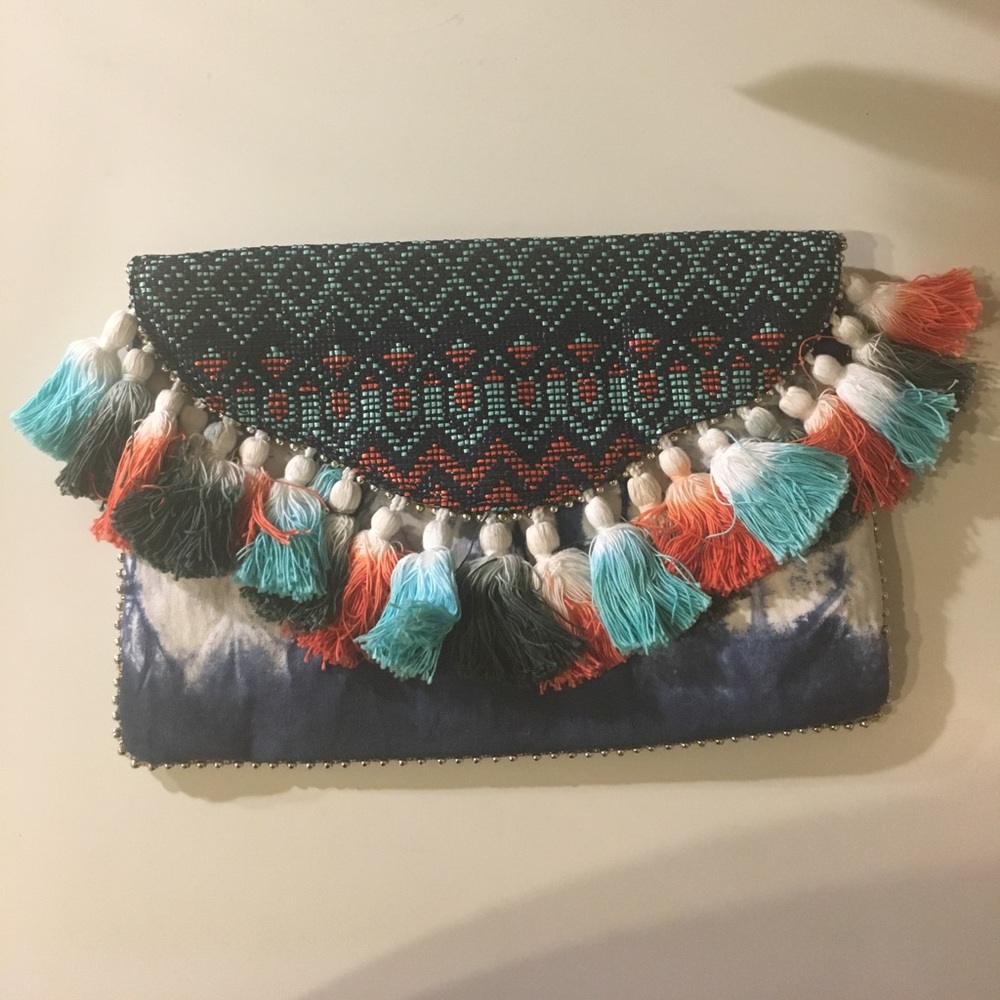Steven by Steve Madden Josa Tassel & Bead Clutch