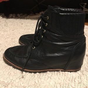 Black Leather Lace Up Booties!