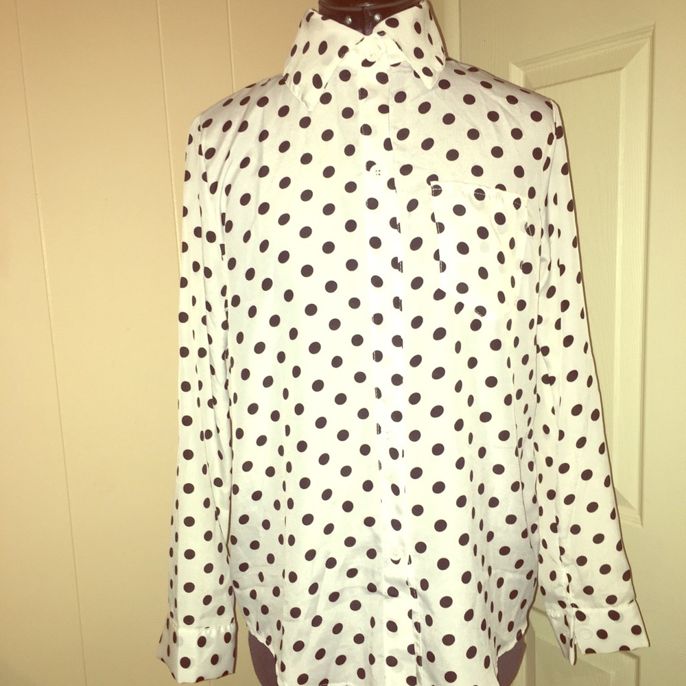 Black and White Polka Dots Long Sleeve Blouse