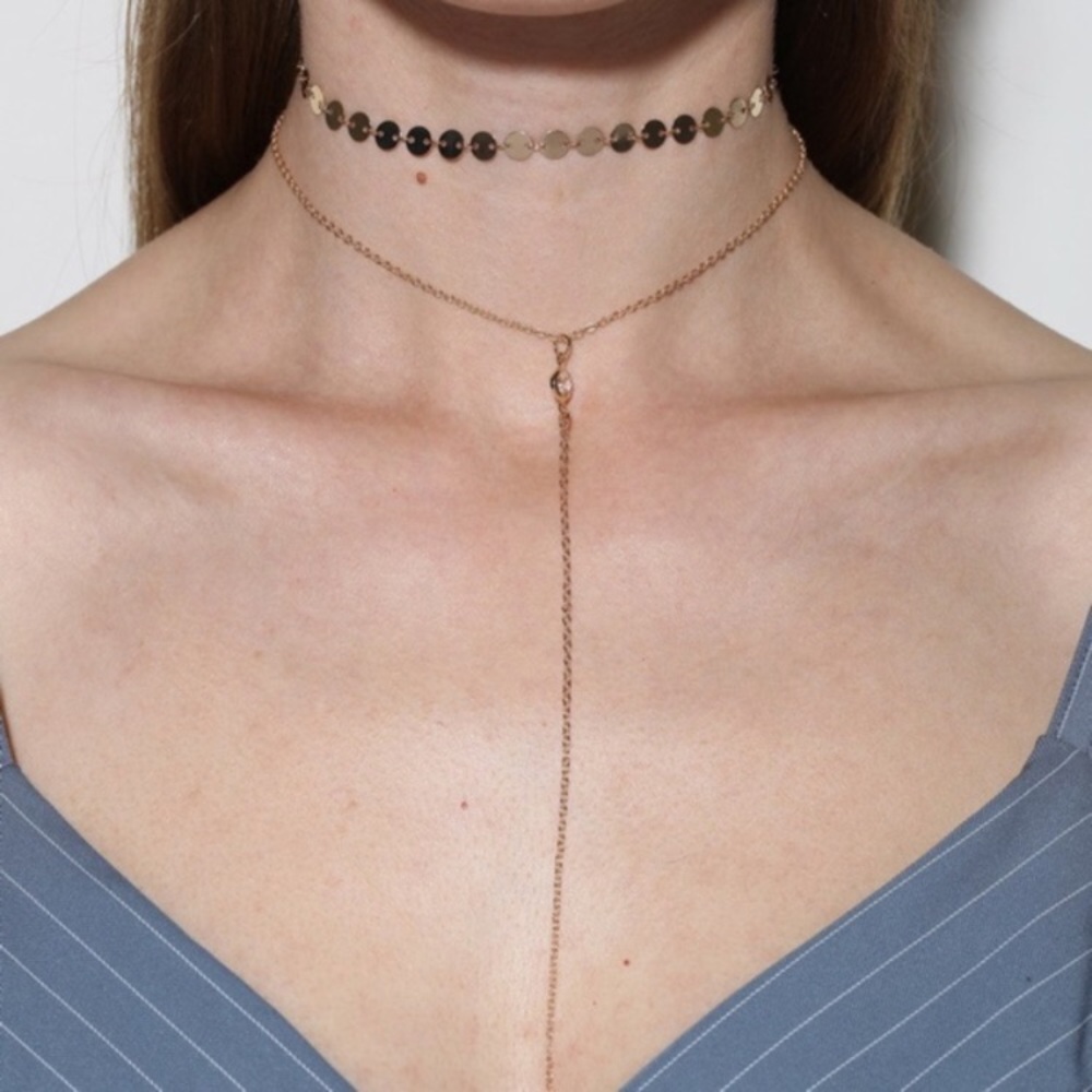 🎀 Dainty double chain lariat coin choker necklace 🎀