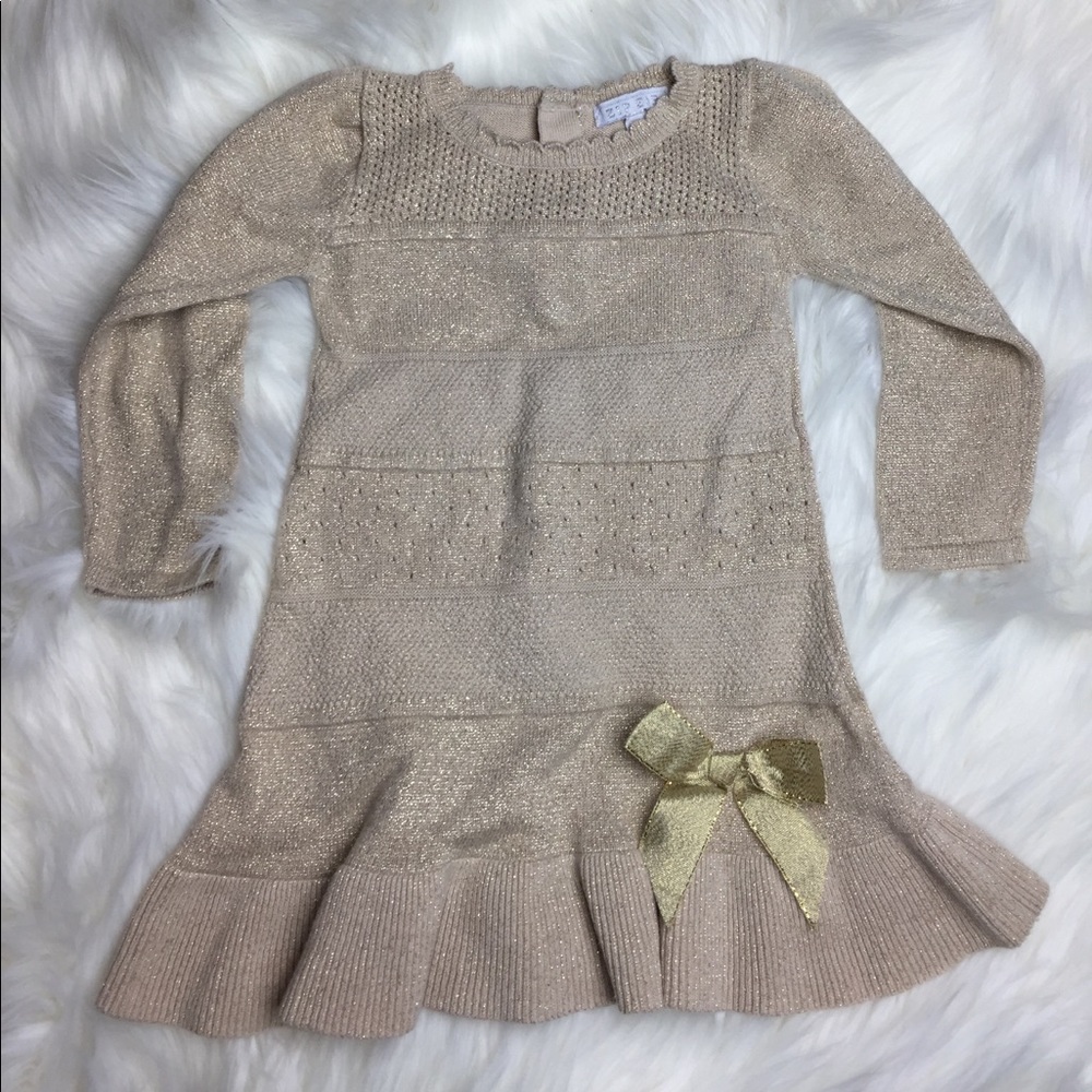 Zip Zap Gold Shimmery Long Sleeve Dress 12m