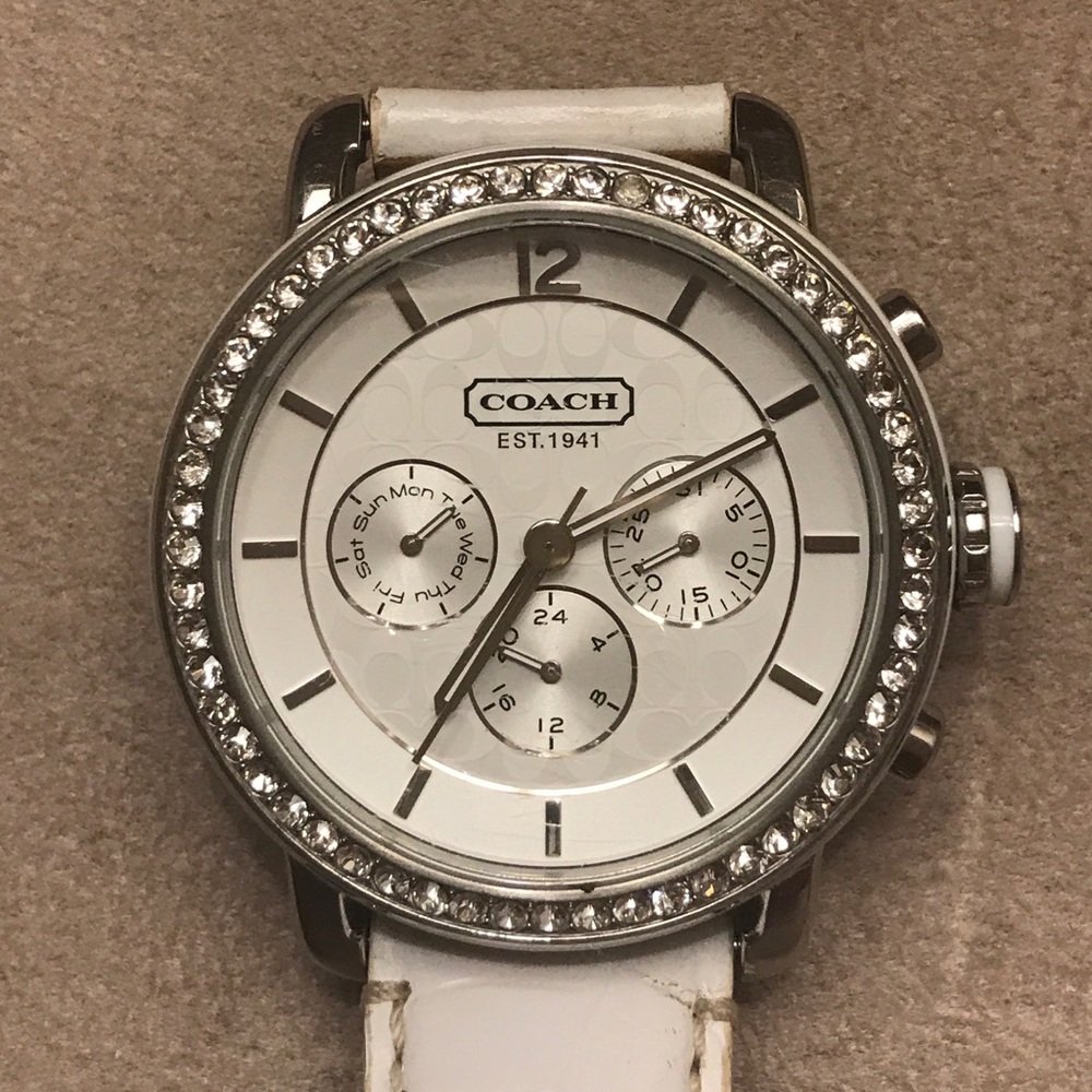 Coach Watch Stainless Steal & White Leather Bands