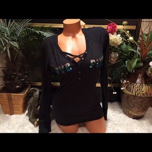 Thermal Sequin ombré bling long sleeve shirt