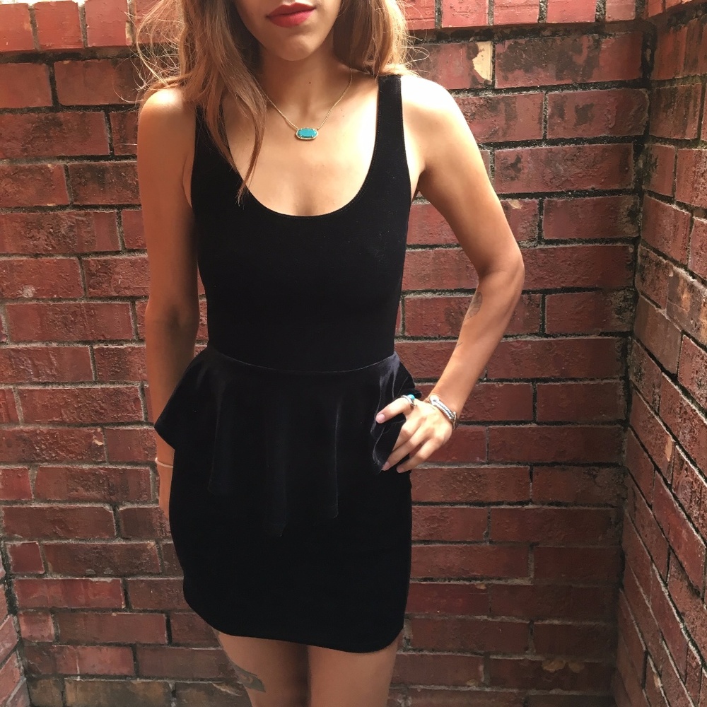 Wet Seal Peplum Black Velvet Mini Dress size small