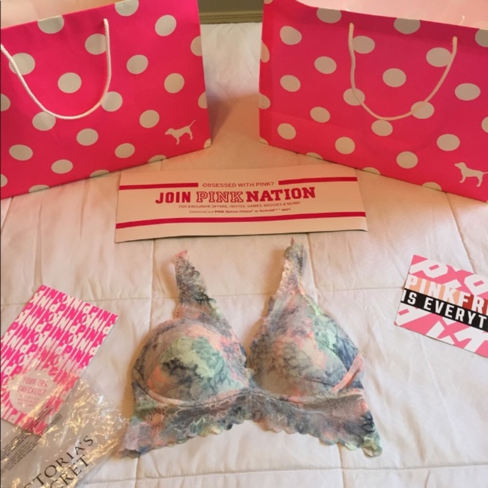 VS Pink Watercolor Push Up Lace Bra