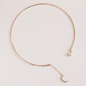 Moon and Star Gold Necklace Choker Bangle