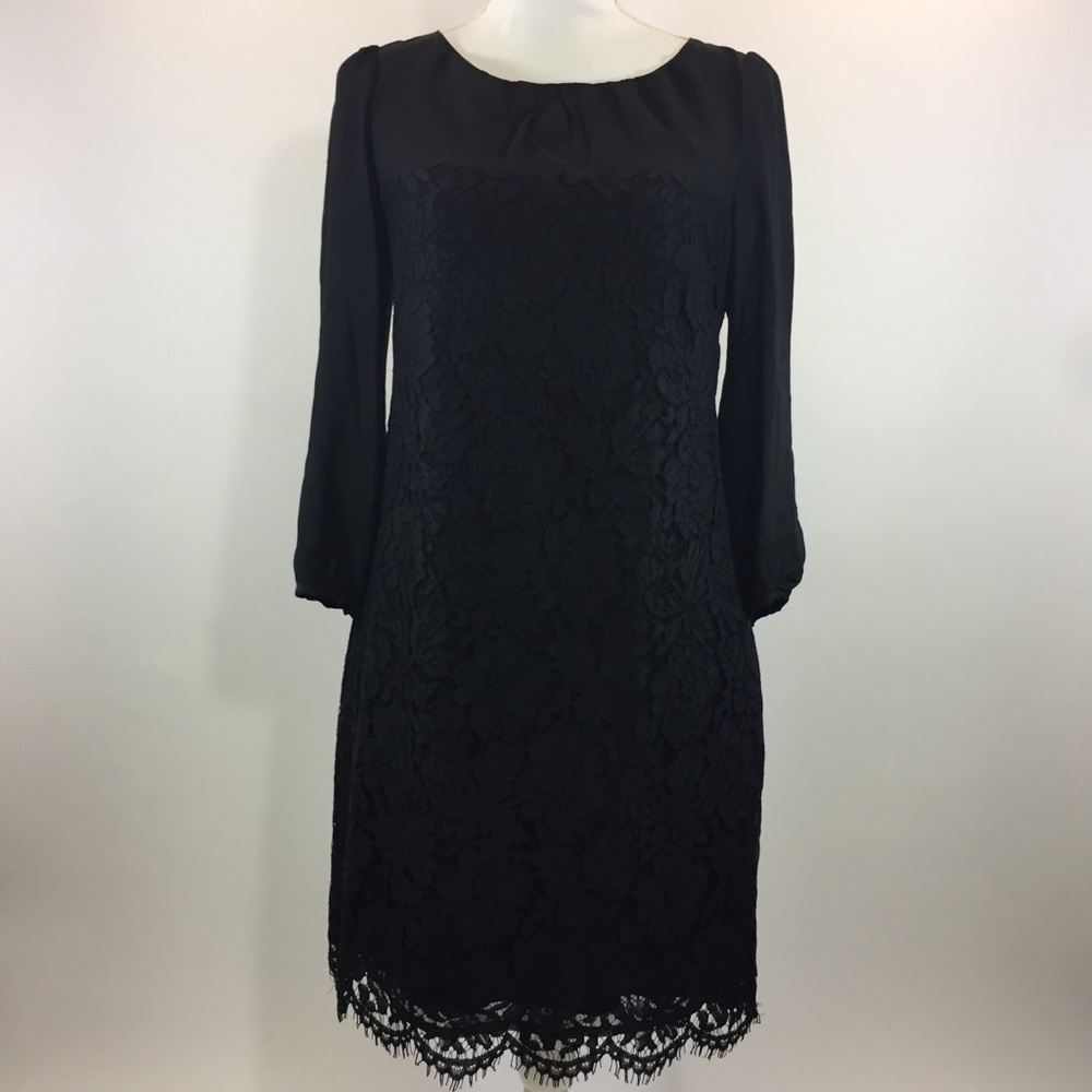 J Crew Collection •Black Shirred Lace Silk Dress 4