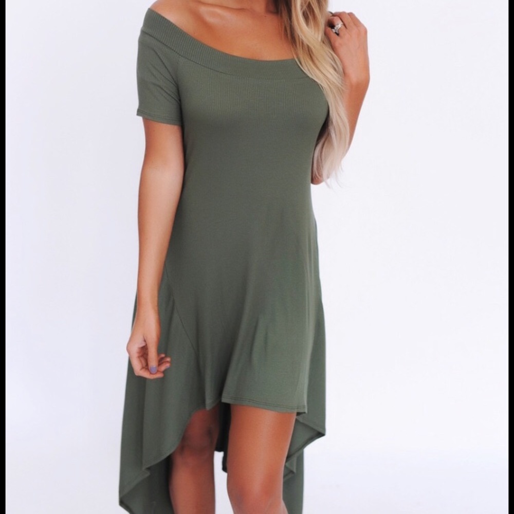 High low olive green dress
