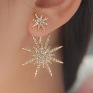 🌟 Lovely metallic rhinestone front and back boho celestial stud jacket earrings