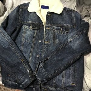 Denim Trucker Jacket, lightly distressed denim,