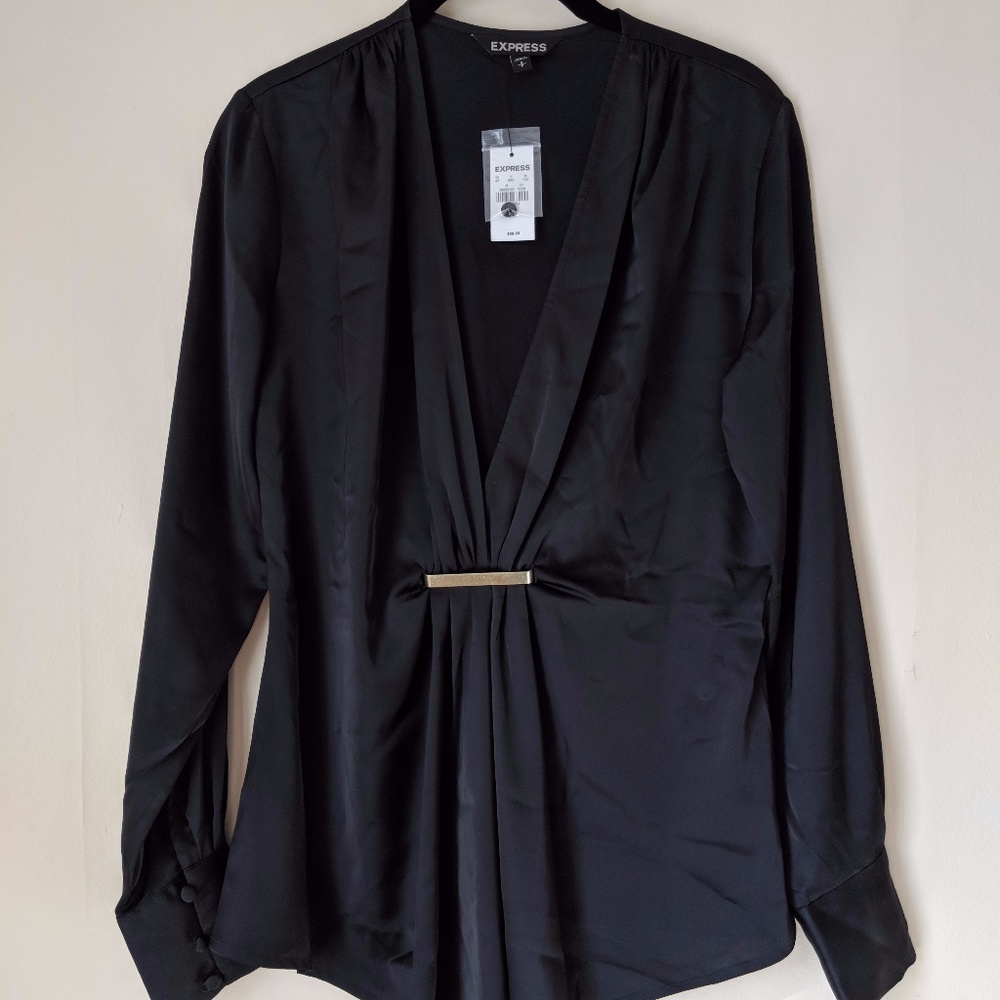 Deep V-Neck Brooch Blouse